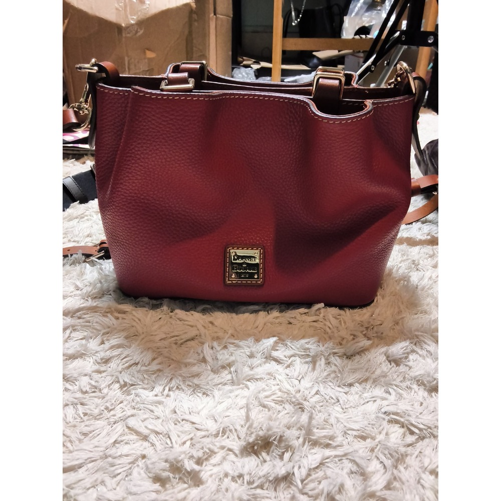 19.Dooney & Bourke Pebbled Leather Satchel Burgundy Crossbody Bag with Dust Bag